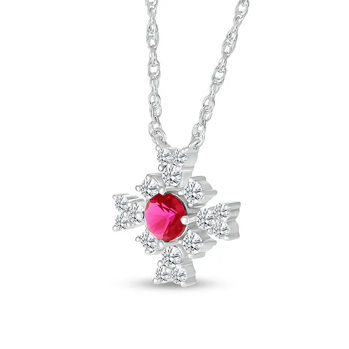 40mm LabCreated Ruby and White LabCreated Sapphire Frame Floral Pendant in Sterling Silver Goldia Necklaces 40mm LabCreated Ruby and White LabCreated Sapphire Frame Floral Pendant in Sterling Silver Goldia Necklaces