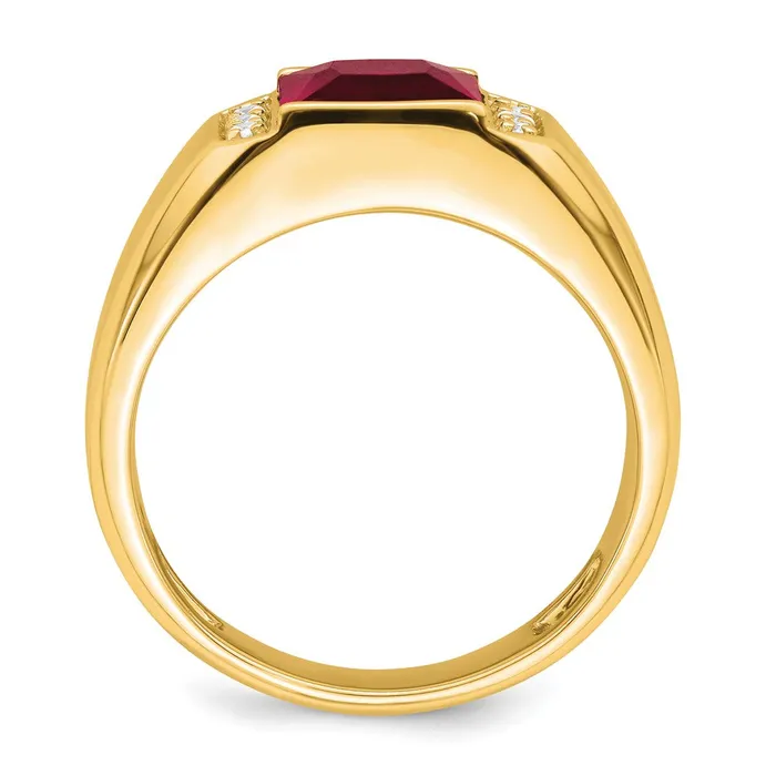 Goldia 14K Yellow Gold Square Created Ruby and Real Diamond Mens Ring Rings