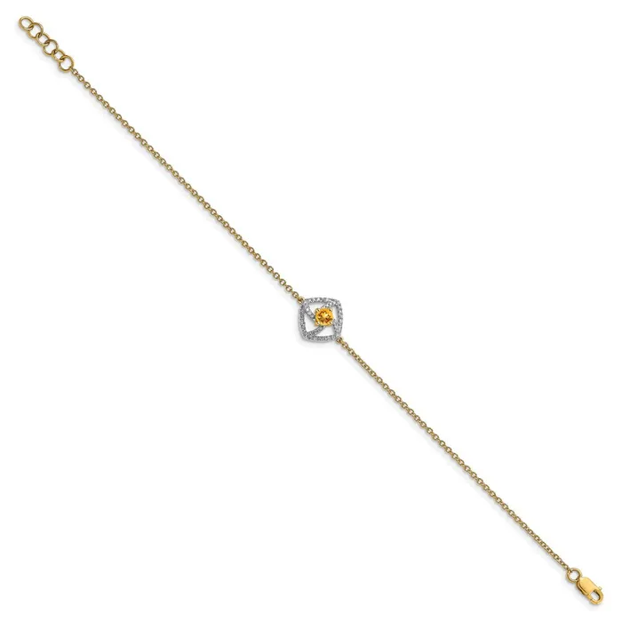 goldiaca Bracelets 14k Yellow Gold Polished Natural Diamond and Citrine Squares 7in Bracelet