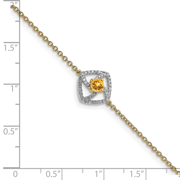 goldiaca Bracelets 14k Yellow Gold Polished Natural Diamond and Citrine Squares 7in Bracelet