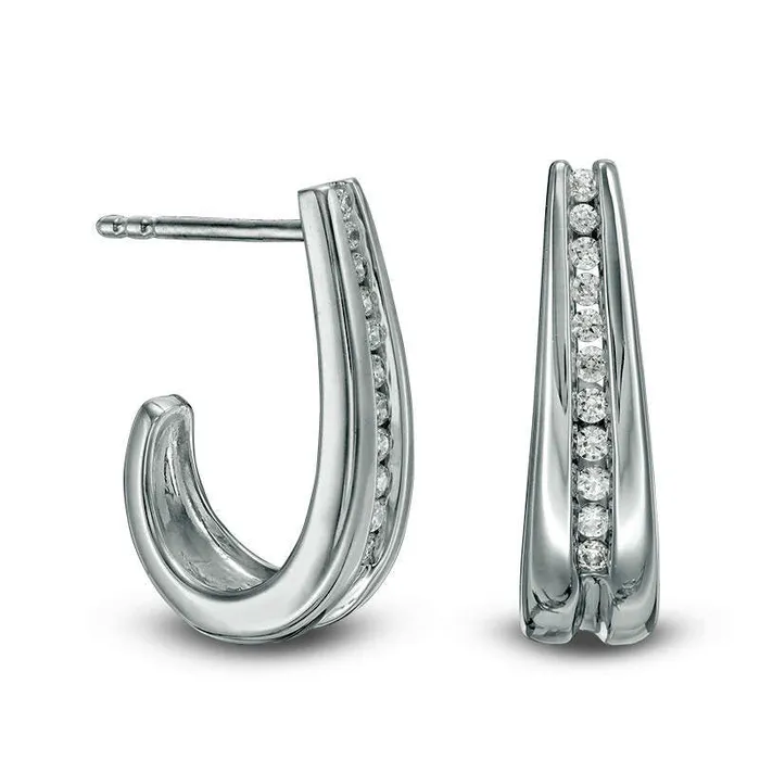 Goldia Earrings 025 CT TW Diamond JHoop Earrings in 14K White Gold