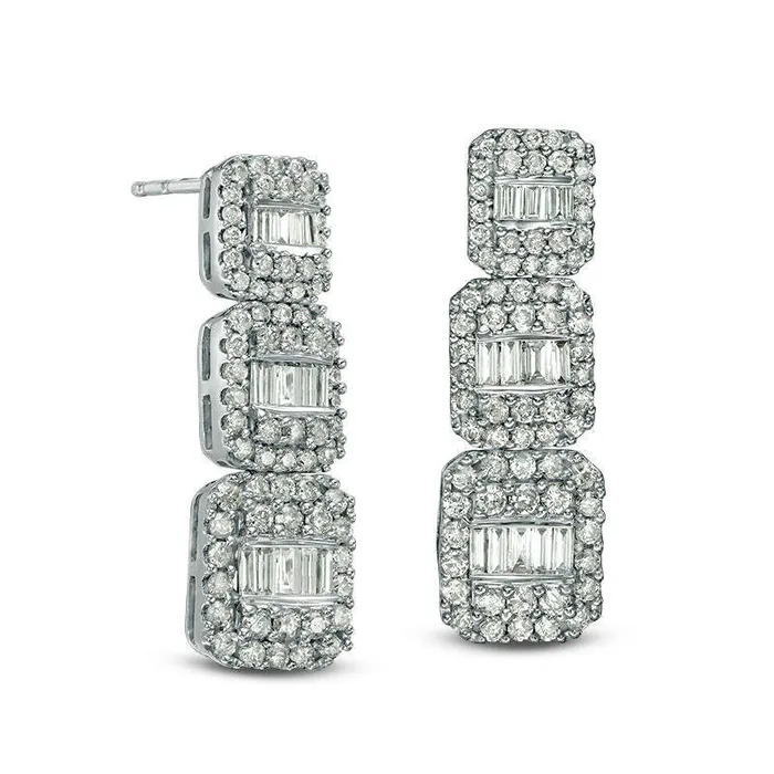 Goldia Earrings 15 CT TW Composite Baguette and Round Diamond Drop Earrings in 10K White Gold Goldia Earrings 15 CT TW Composite Baguette and Round Diamond Drop Earrings in 10K White Gold