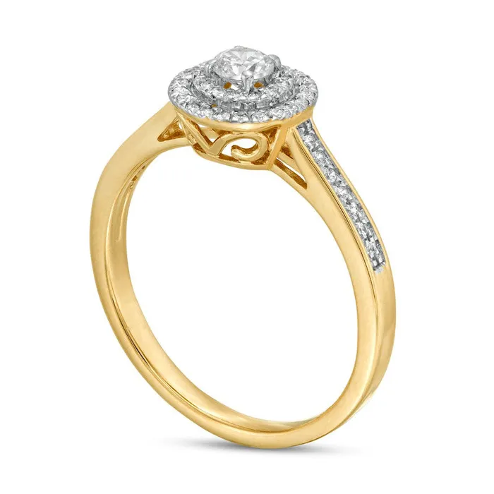 Goldia Rings 033 CT TW Natural Diamond Double Frame Engagement Ring in Solid 10K Yellow Gold Goldia Rings 033 CT TW Natural Diamond Double Frame Engagement Ring in Solid 10K Yellow Gold