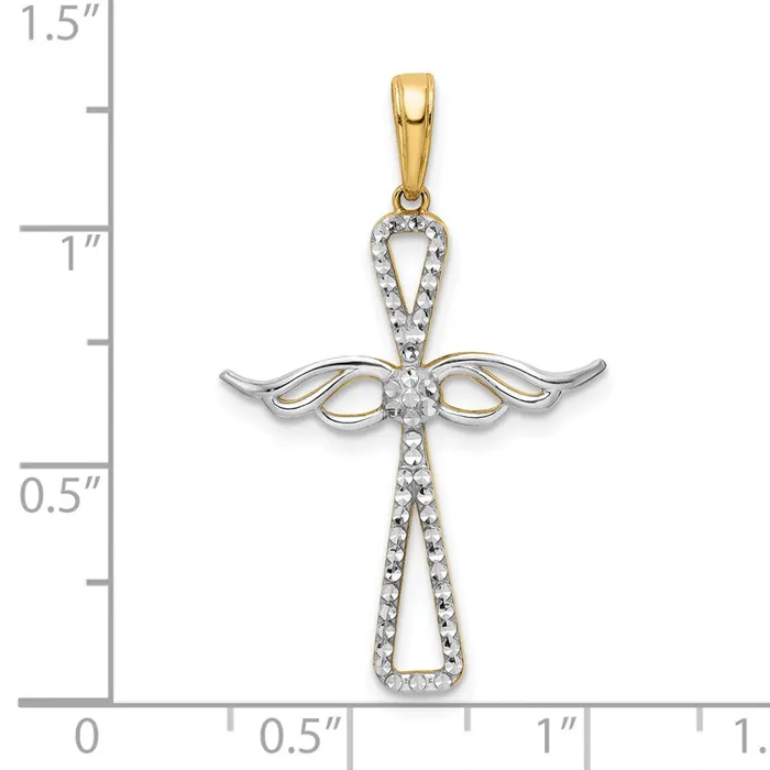 Necklaces Goldia 14k Yellow Rhodium Gold wRhodium DC Cross wWings Pendant