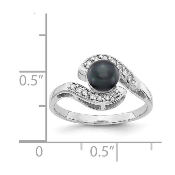 Rings Goldia 14k White Gold 55mm Black FW Cultured Pearl AAA Diamond ring