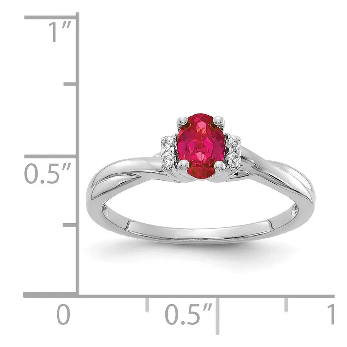 Rings Solid 14k White Gold Simulated CZ and Oval Ruby Ring Goldia
