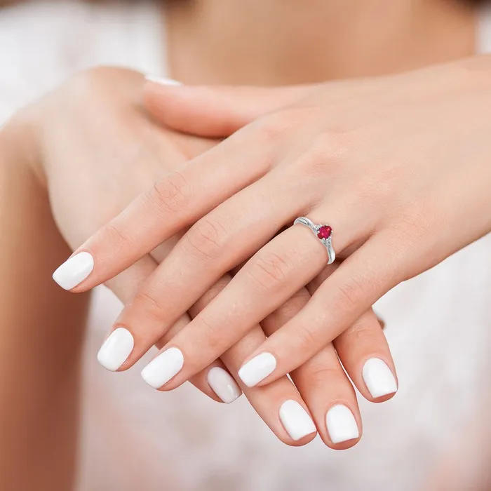 Rings Solid 14k White Gold Simulated CZ and Oval Ruby Ring Goldia