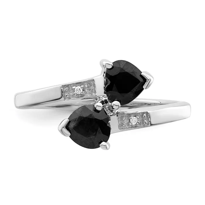 Rings Sterling Silver Rhodiumplated Dark Sapphire u0026 Diamond Heart Ring Goldia
