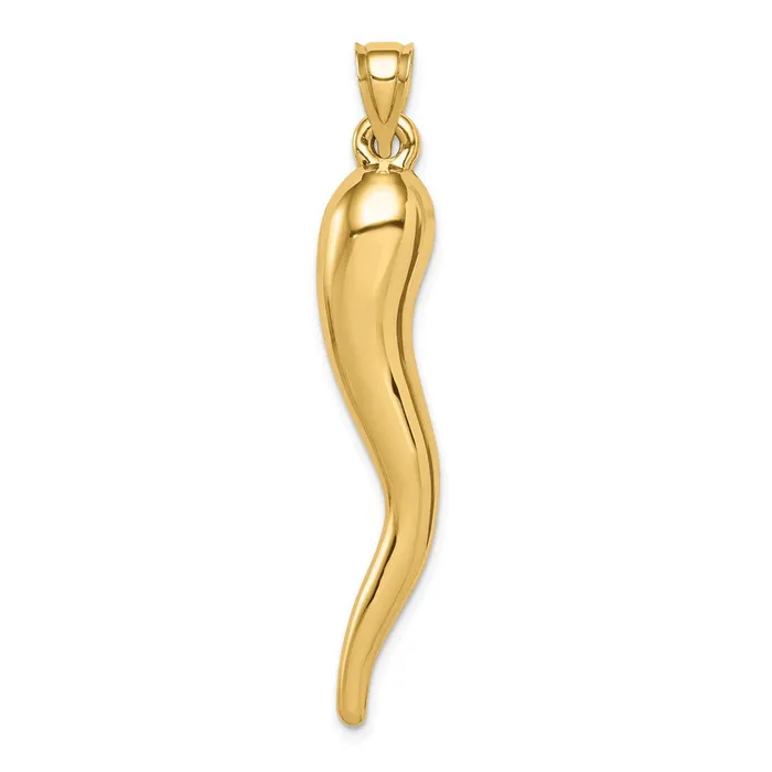 14k Hollow 3D Italian Horn Pendant TreasureFineJewelers Necklaces