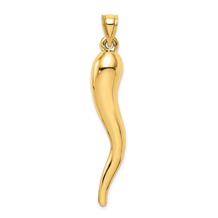 14k Hollow 3D Italian Horn Pendant TreasureFineJewelers Necklaces