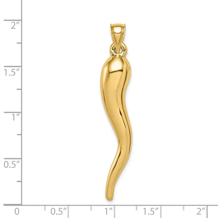 14k Hollow 3D Italian Horn Pendant TreasureFineJewelers Necklaces