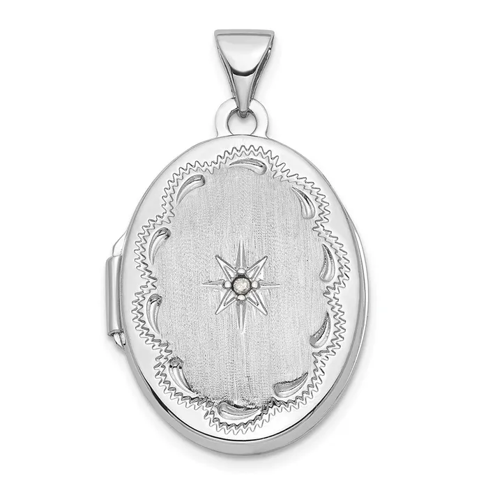 14k White Gold Brushed Diamond Star 21mm Oval Locket TreasureFineJewelers Earrings 14k White Gold Brushed Diamond Star 21mm Oval Locket TreasureFineJewelers Earrings