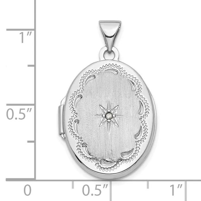 14k White Gold Brushed Diamond Star 21mm Oval Locket TreasureFineJewelers Earrings