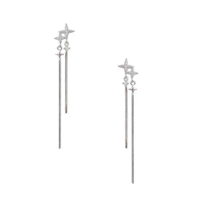Earrings S925 Silver Irregular Cross Zircon Tassel Drop Earrings Trendolla Jewelry Earrings S925 Silver Irregular Cross Zircon Tassel Drop Earrings Trendolla Jewelry