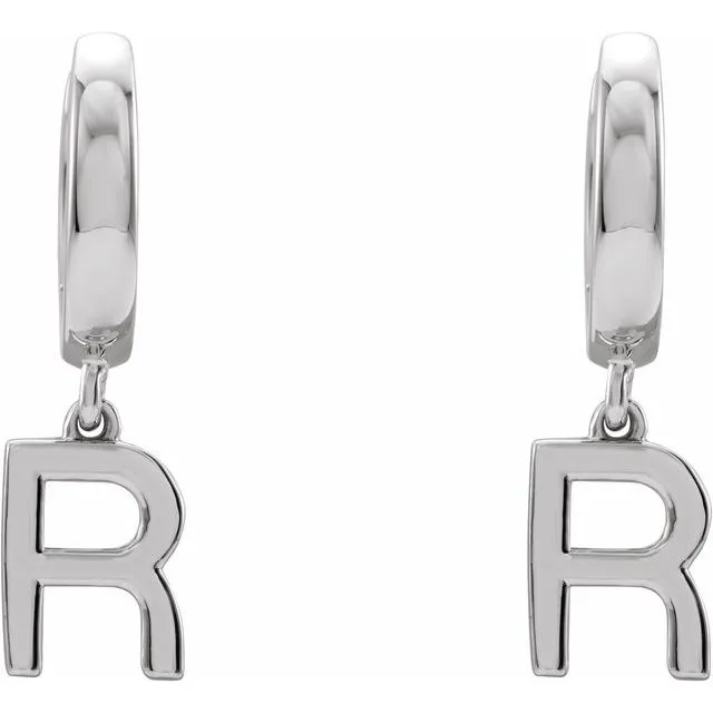 Earrings TreasureFineJewelers 14K White Gold Initial R Hinged Huggie Earring Earrings TreasureFineJewelers 14K White Gold Initial R Hinged Huggie Earring