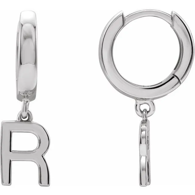 Earrings TreasureFineJewelers 14K White Gold Initial R Hinged Huggie Earring