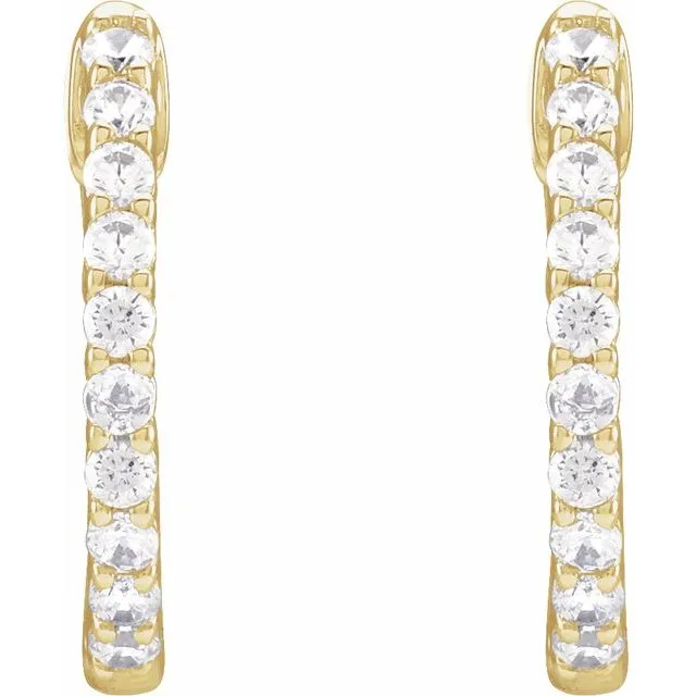 Earrings TreasureFineJewelers 14K Yellow Gold 12 CTW Natural Diamond InsideOutside Hinged 145 mm Hoop Earrings