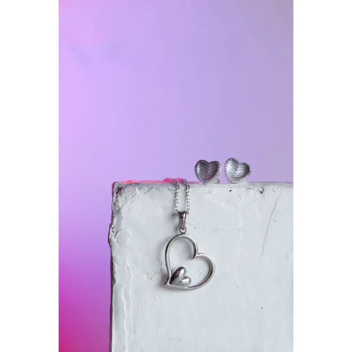 Ema Jewels Earrings Amore Heart within a Heart Shaped Necklace Achelois Heart Shaped Sterling Silver Earrings SET Ema Jewels Earrings Amore Heart within a Heart Shaped Necklace Achelois Heart Shaped Sterling Silver Earrings SET