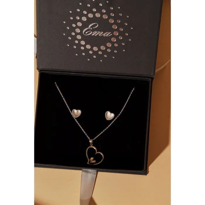Ema Jewels Earrings Amore Heart within a Heart Shaped Necklace Achelois Heart Shaped Sterling Silver Earrings SET