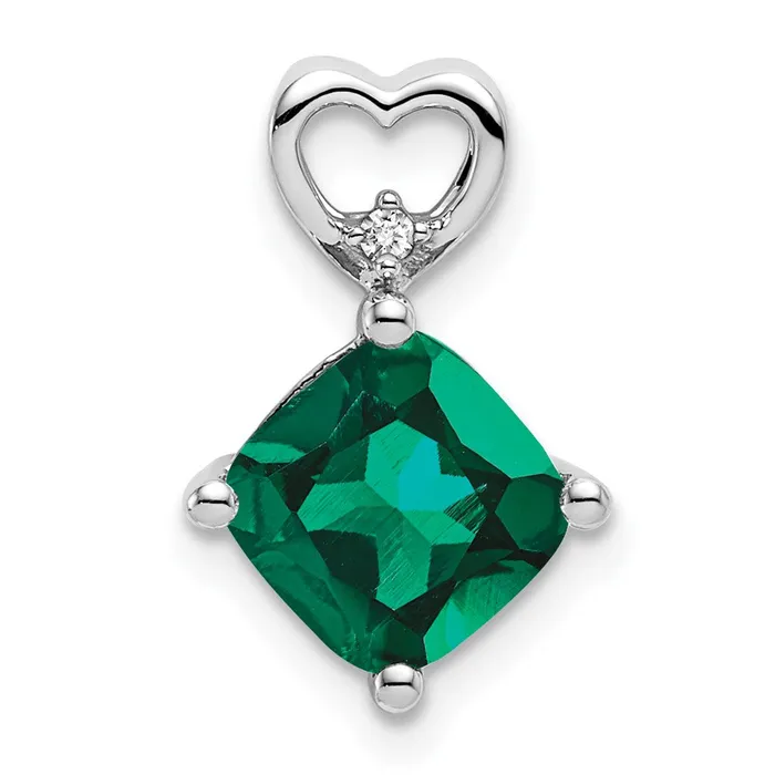 Necklaces TreasureFineJewelers 14k White Gold Created Emerald and Diamond Heart Chain Slide Necklaces TreasureFineJewelers 14k White Gold Created Emerald and Diamond Heart Chain Slide