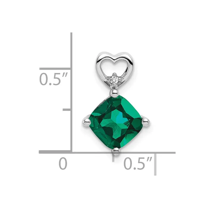 Necklaces TreasureFineJewelers 14k White Gold Created Emerald and Diamond Heart Chain Slide