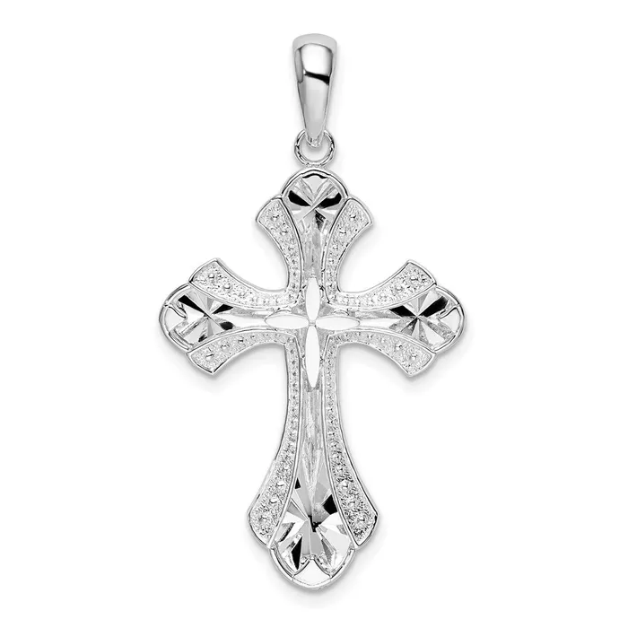 Necklaces TreasureFineJewelers Sterling Silver Diamondcut Fleur de Lis Cross Pendant Necklaces TreasureFineJewelers Sterling Silver Diamondcut Fleur de Lis Cross Pendant
