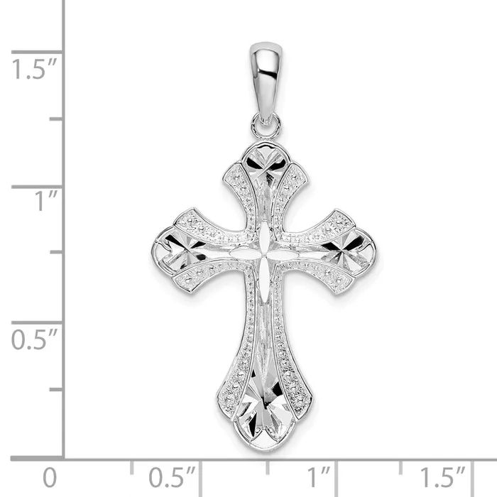Necklaces TreasureFineJewelers Sterling Silver Diamondcut Fleur de Lis Cross Pendant