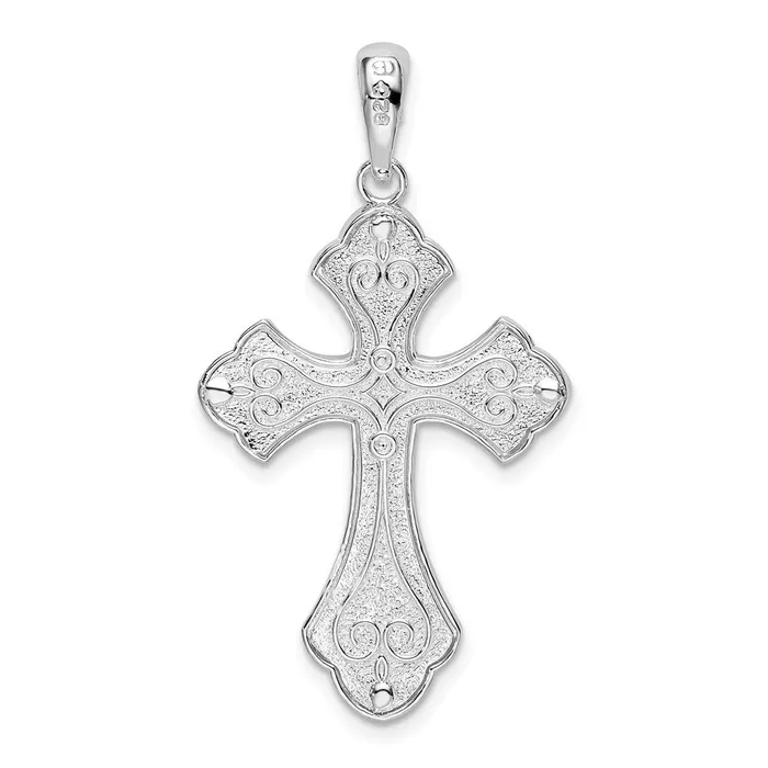Necklaces TreasureFineJewelers Sterling Silver Diamondcut Fleur de Lis Cross Pendant