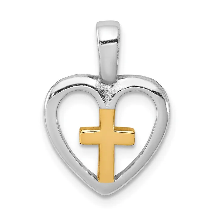 Necklaces TreasureFineJewelers Sterling Silver RhodiumplatedVermeil Cross Heart Pendant Necklaces TreasureFineJewelers Sterling Silver RhodiumplatedVermeil Cross Heart Pendant