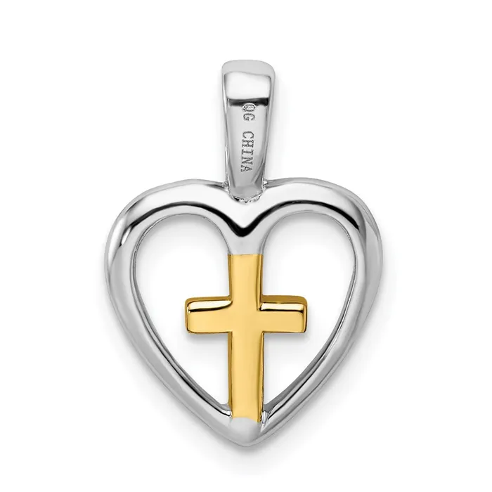 Necklaces TreasureFineJewelers Sterling Silver RhodiumplatedVermeil Cross Heart Pendant