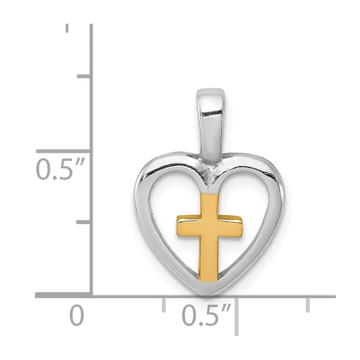 Necklaces TreasureFineJewelers Sterling Silver RhodiumplatedVermeil Cross Heart Pendant