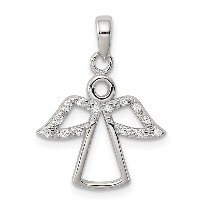 Sterling Silver Angel w CZ Wings Pendant TreasureFineJewelers Necklaces