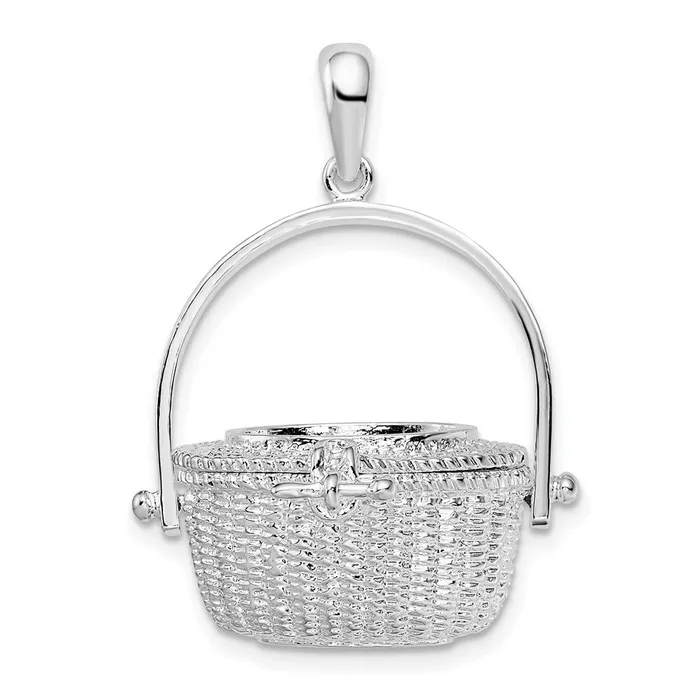 Sterling Silver Polished Moveable 3D Nantucket Basket Pendant TreasureFineJewelers Necklaces Sterling Silver Polished Moveable 3D Nantucket Basket Pendant TreasureFineJewelers Necklaces