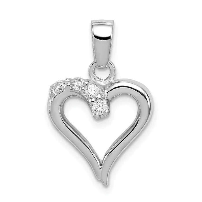 Sterling Silver Rhodium Plated CZ Heart Pendant TreasureFineJewelers Necklaces Sterling Silver Rhodium Plated CZ Heart Pendant TreasureFineJewelers Necklaces
