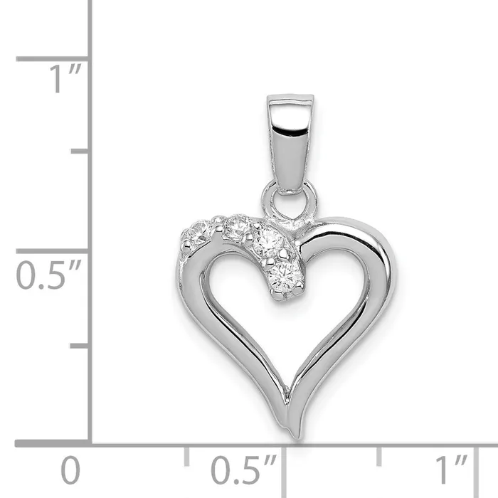 Sterling Silver Rhodium Plated CZ Heart Pendant TreasureFineJewelers Necklaces