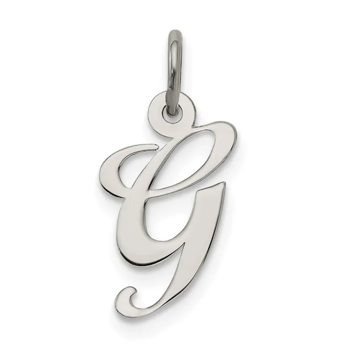 Sterling Silver Rhodiumplated Fancy Script Letter G Initial Charm TreasureFineJewelers Necklaces Sterling Silver Rhodiumplated Fancy Script Letter G Initial Charm TreasureFineJewelers Necklaces