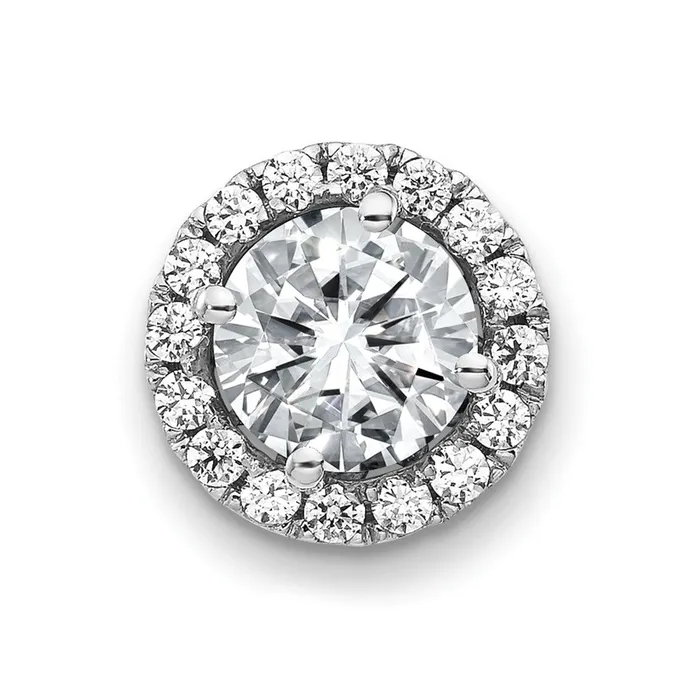 TreasureFineJewelers 14k White Gold Round Halo G H I True Light Moissanite Chain Slide Necklaces TreasureFineJewelers 14k White Gold Round Halo G H I True Light Moissanite Chain Slide Necklaces