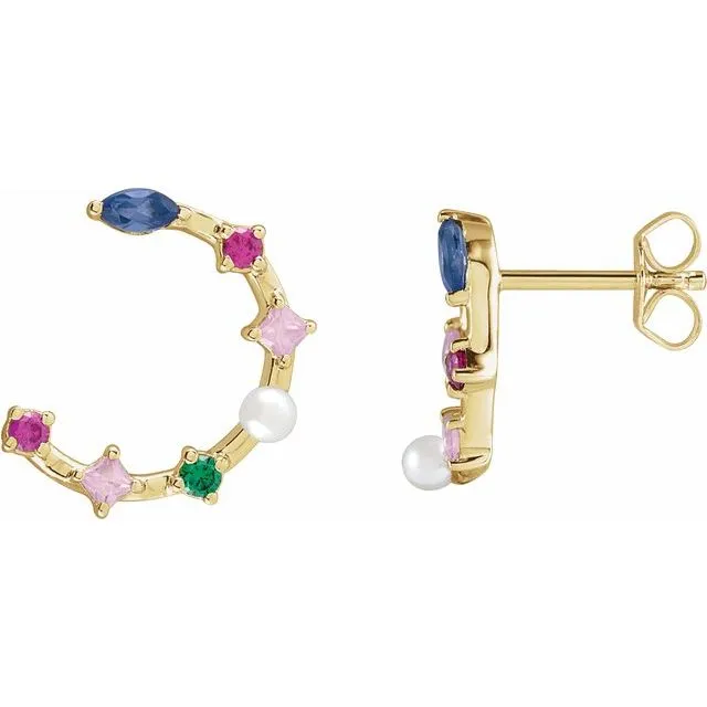 TreasureFineJewelers 14K Yellow Gold Cultured Freshwater Pearl Natural MultiGemstone Earrings Earrings TreasureFineJewelers 14K Yellow Gold Cultured Freshwater Pearl Natural MultiGemstone Earrings Earrings