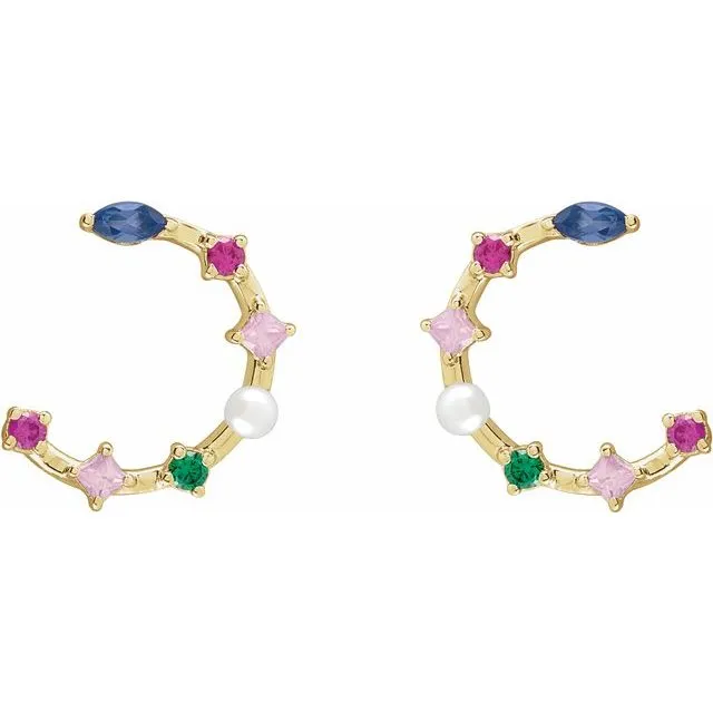 TreasureFineJewelers 14K Yellow Gold Cultured Freshwater Pearl Natural MultiGemstone Earrings Earrings