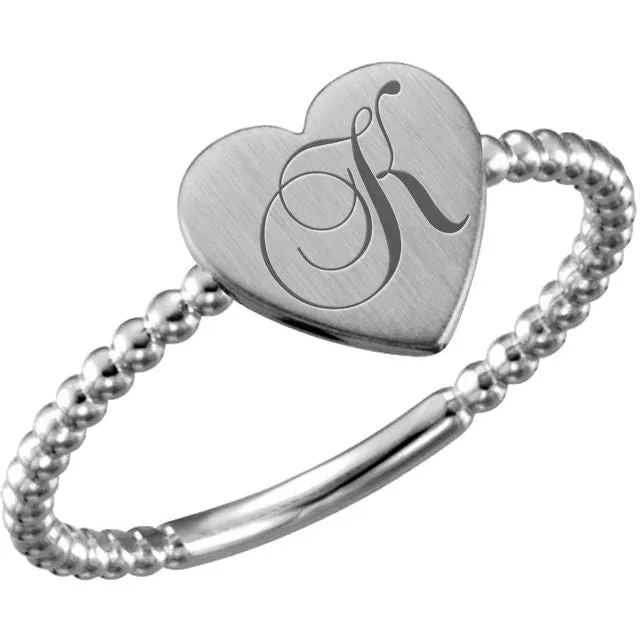 TreasureFineJewelers Continuum Sterling Silver Heart Engravable Beaded Ring Rings