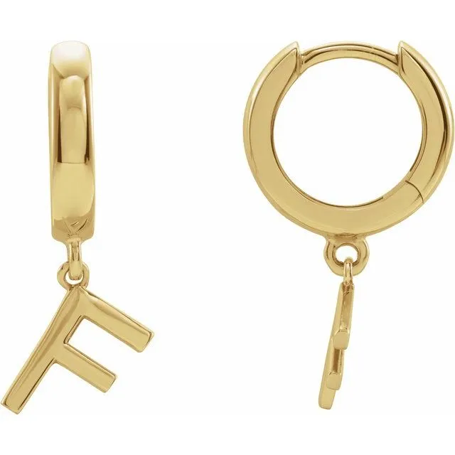 TreasureFineJewelers Earrings 14K Yellow Gold Initial F Hinged Huggie Earring TreasureFineJewelers Earrings 14K Yellow Gold Initial F Hinged Huggie Earring