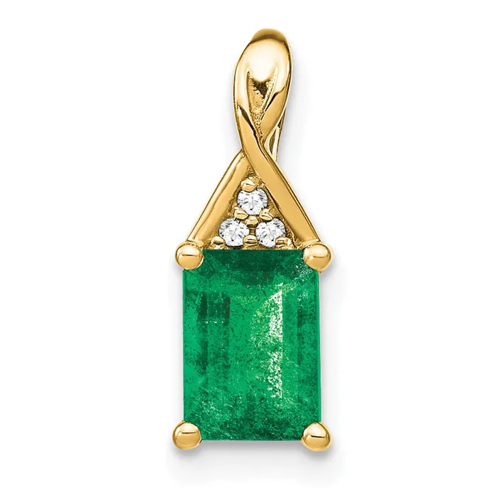 TreasureFineJewelers Necklaces 14k Rectangle Emerald and Diamond Pendant TreasureFineJewelers Necklaces 14k Rectangle Emerald and Diamond Pendant