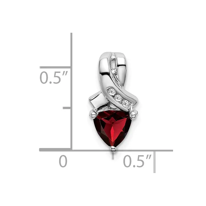 TreasureFineJewelers Necklaces 14k White Gold Trillion Garnet and Diamond Pendant