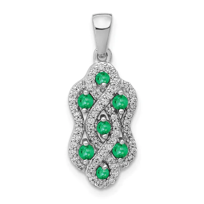 TreasureFineJewelers Necklaces 14k White Gold Twist Diamond and Emerald Fancy Pendant TreasureFineJewelers Necklaces 14k White Gold Twist Diamond and Emerald Fancy Pendant