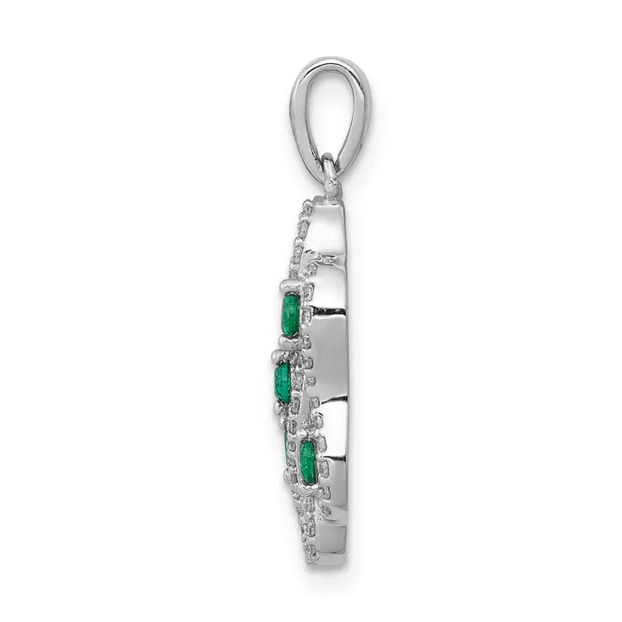TreasureFineJewelers Necklaces 14k White Gold Twist Diamond and Emerald Fancy Pendant