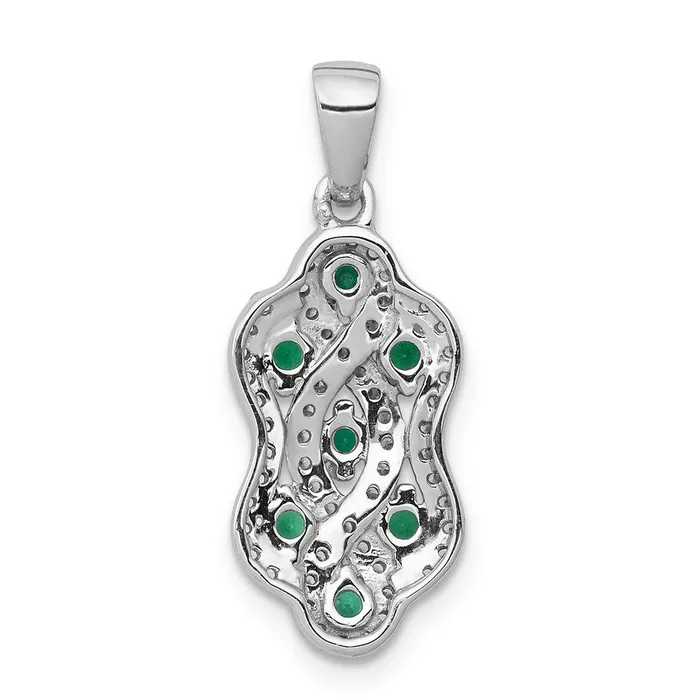 TreasureFineJewelers Necklaces 14k White Gold Twist Diamond and Emerald Fancy Pendant