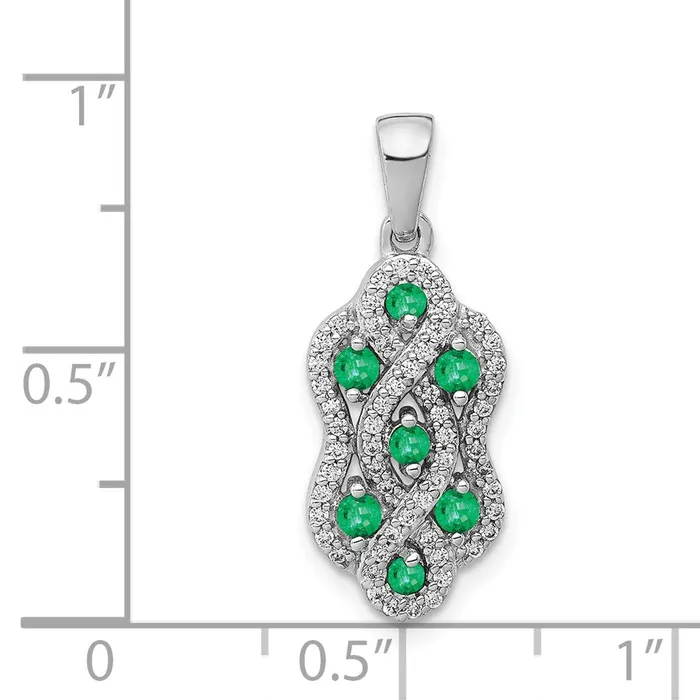 TreasureFineJewelers Necklaces 14k White Gold Twist Diamond and Emerald Fancy Pendant