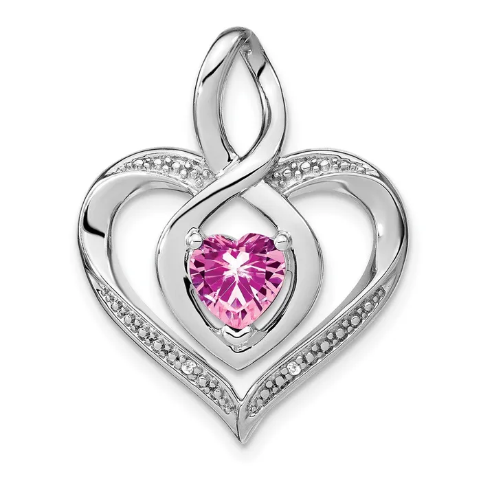 TreasureFineJewelers Necklaces Sterling Silver Created Pink Sapphire and Diamond Pendant TreasureFineJewelers Necklaces Sterling Silver Created Pink Sapphire and Diamond Pendant