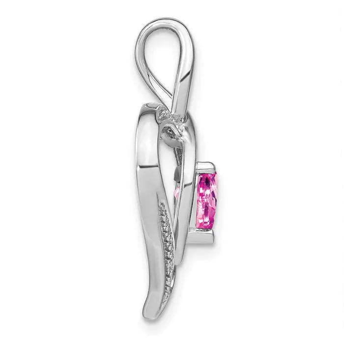 TreasureFineJewelers Necklaces Sterling Silver Created Pink Sapphire and Diamond Pendant