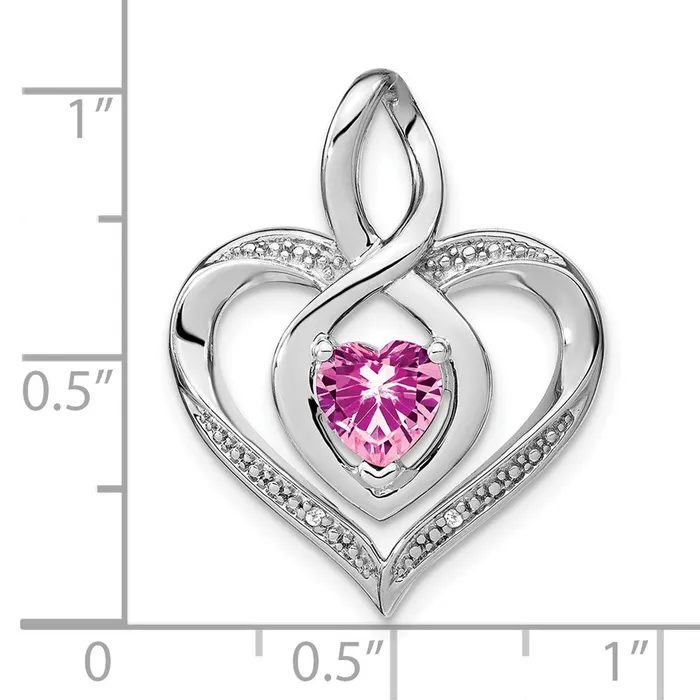 TreasureFineJewelers Necklaces Sterling Silver Created Pink Sapphire and Diamond Pendant